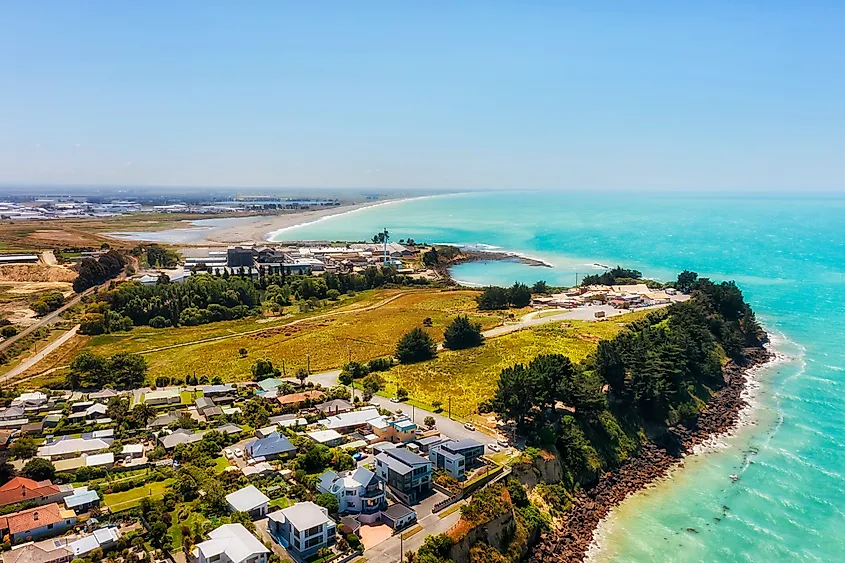 Local residential suburbs on waterfront of New Zealand South island in Timaru town