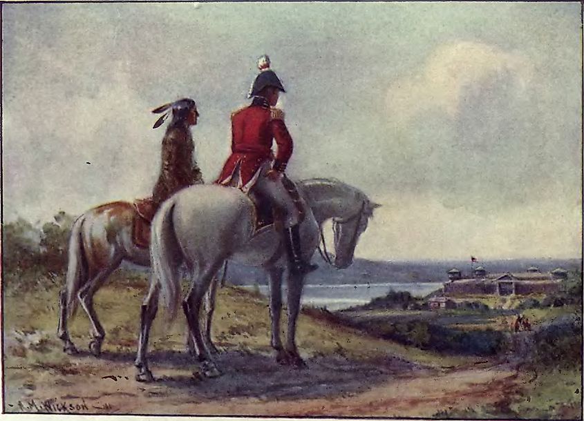 Painting of Tecumseh and Brock at Detroit by Alfred Morton Wickson.