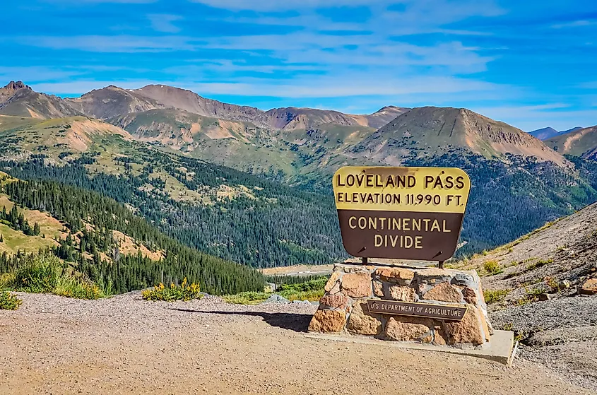 The Continental Divide running along the crest of the Rocky Mountains.