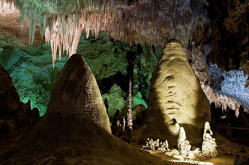 Large formations deep in Carlsbad Caverns National Park.