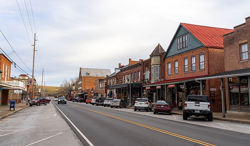 Downtown business during Christmastime, Hermann, Missouri .