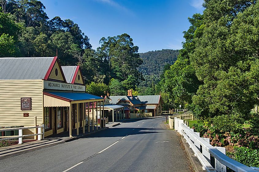Main Street of the former gold mining town of Walhalla, Victoria