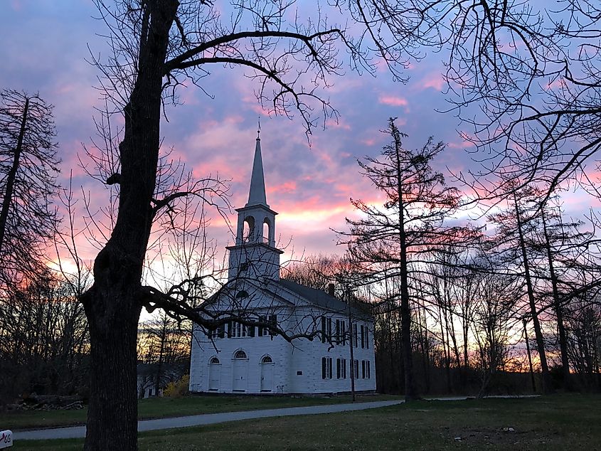 Sunrise at the old church in east Putnam, Connecticut.