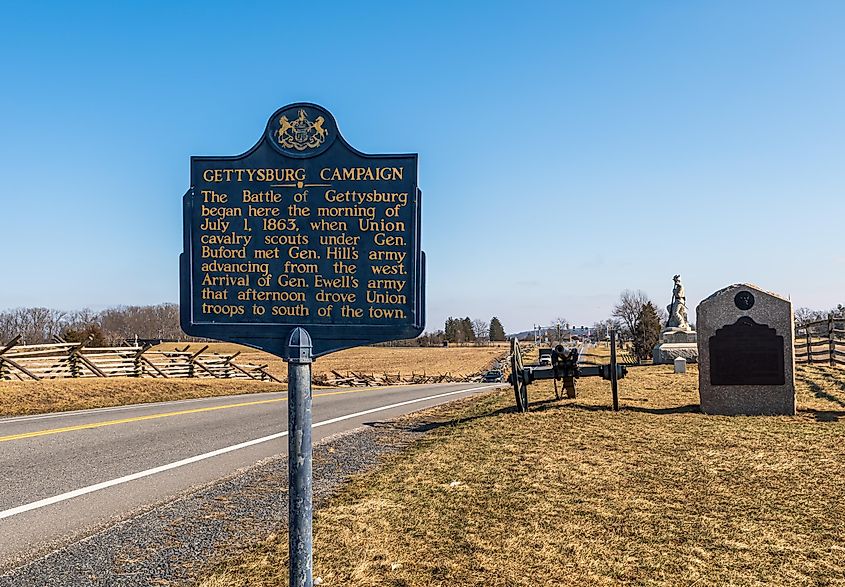 A historical marker about the Gettysburg Campaign in Gettysburg, Pennsylvania. 