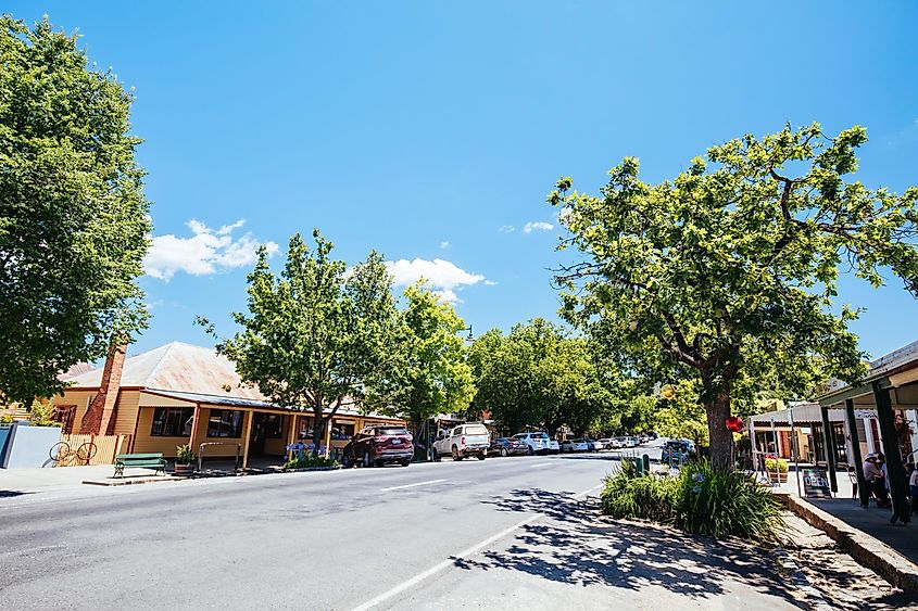 The historic gold mining town of Yackandandah on a warm summers day in Victoria, Australia