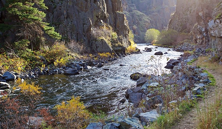 Hells Canyon National Recreation Area with canyon and stream lined with wet rocks