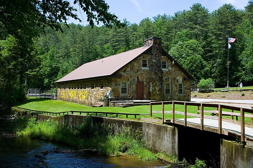 Front Building and River Walhalla State Fish Hatchery, South Carolina.