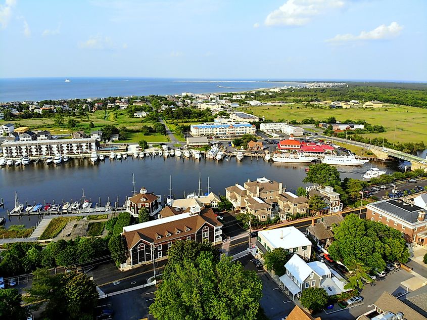  The aerial view of the beach town, fishing port and waterfront residential homes along the canal in Lewes, via Khairil Azhar Junos / Shutterstock.com