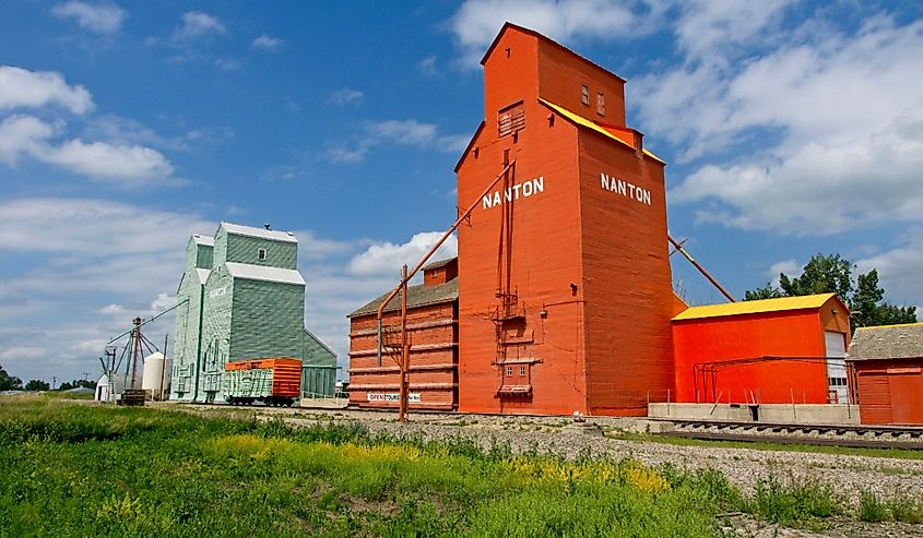 Grain elevators in Nanton Alberta in Canada