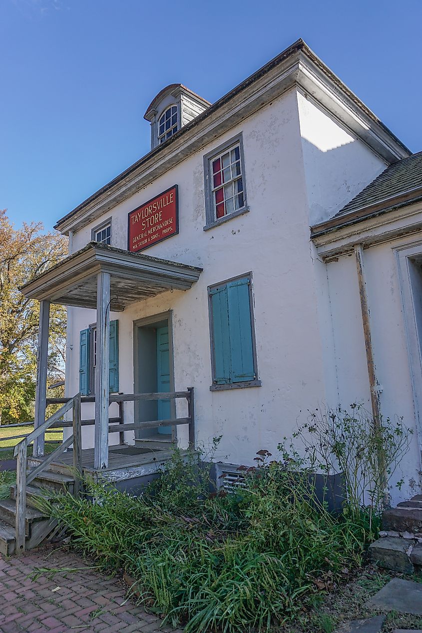 The 19th-century Taylorsville (original name of Washington Crossing) Store of general merchandise, on the Delaware River.