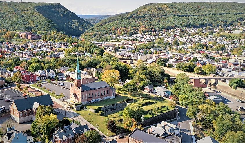 Overlooking the town of Cumberland, Maryland, in the fall.