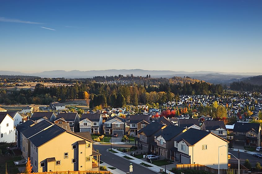 View of Happy Valley, Oregon at Sunset