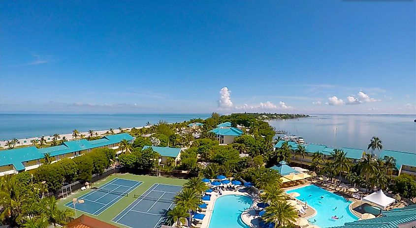 Aerial view of the Tween Waters Island Resort and Spa, via 