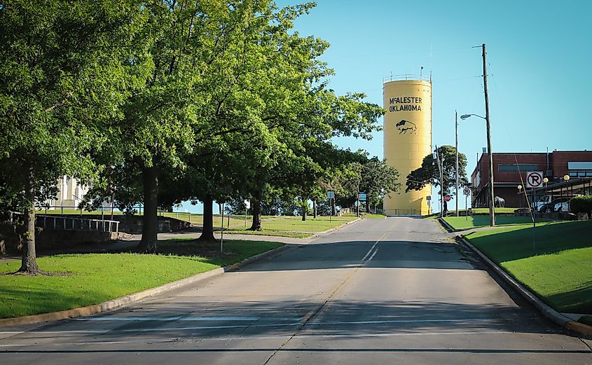 A view of an uphill water tower, McAlester, Oklahoma