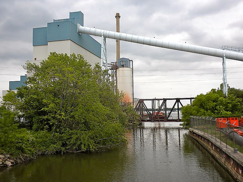 Mouth of Chester Creek on the Delaware River in Chester, Pennsylvania, near the William Penn Landing Site.