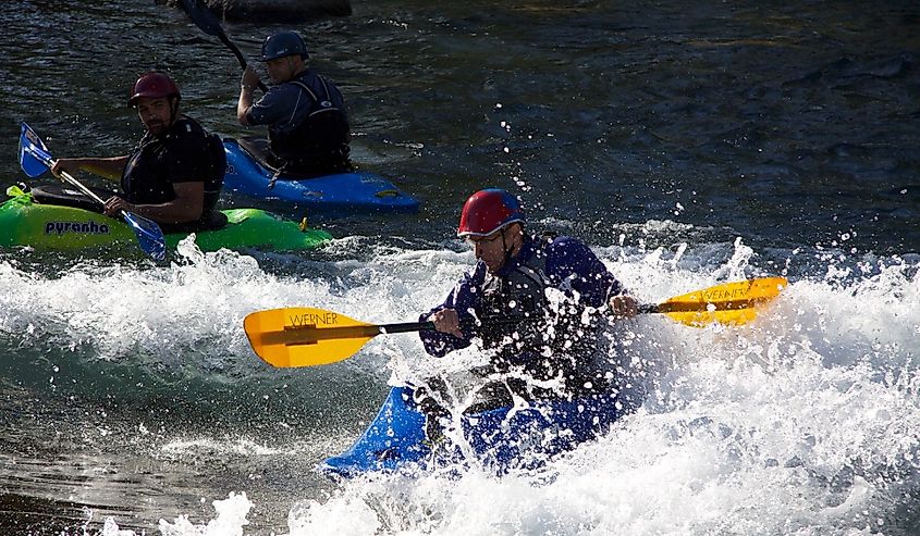 Kayakers practice on the spring-fed San Marcos River on October 1, 2011 in San Marcos, Texas. In recorded history the river has never run dry.