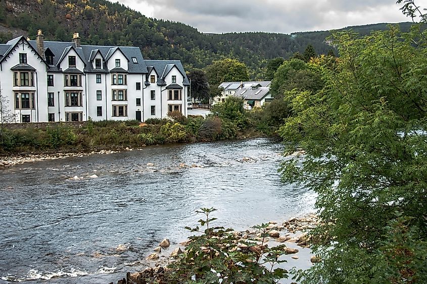 River Dee viewed from the Royal Bridge in Ballater, Scotland.