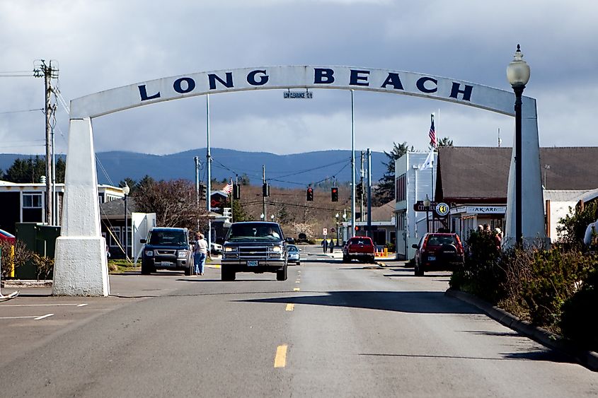 The welcome and title sign of the resort town of Long Beach, Washington