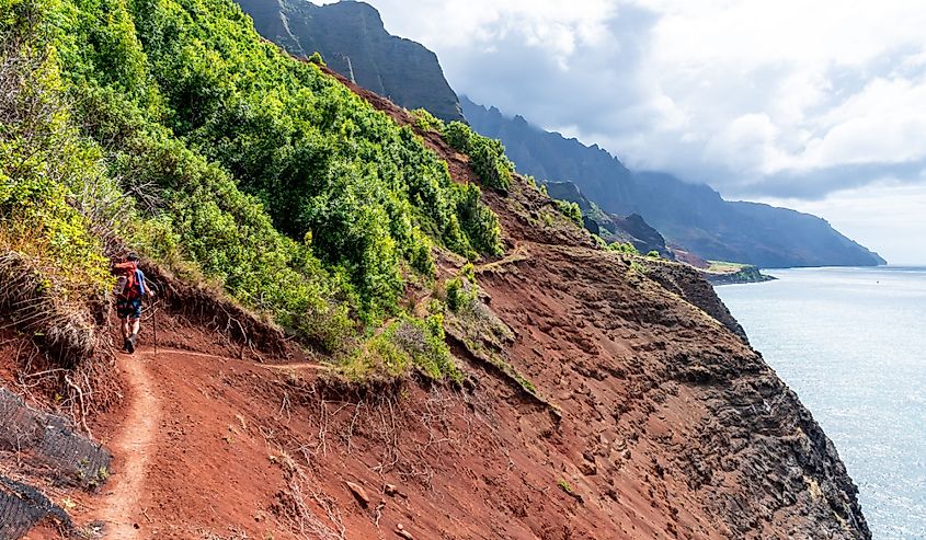 Kalalau Trail in the Na Pali Coast State Park on the island of Kauai, Hawaii