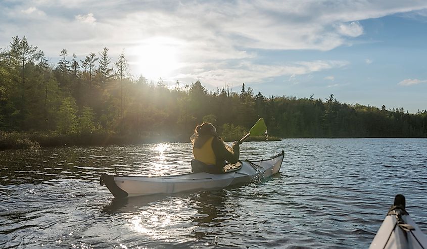 Kayaking in St Regis Canoe Area in the Adirondacks