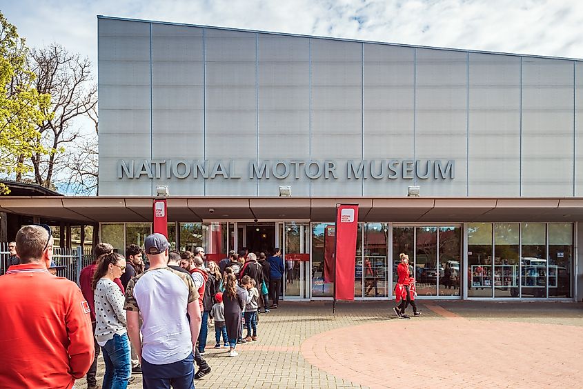 People lined up in queue at the entrance to National Motor Museum of Birdwood in South Australia.