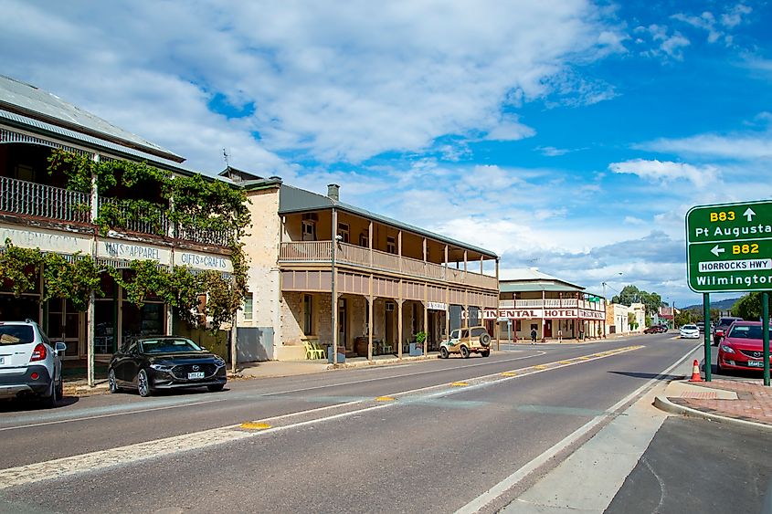 Heritage buildings on Railway Terrace in Quorn, South Australia, Australia