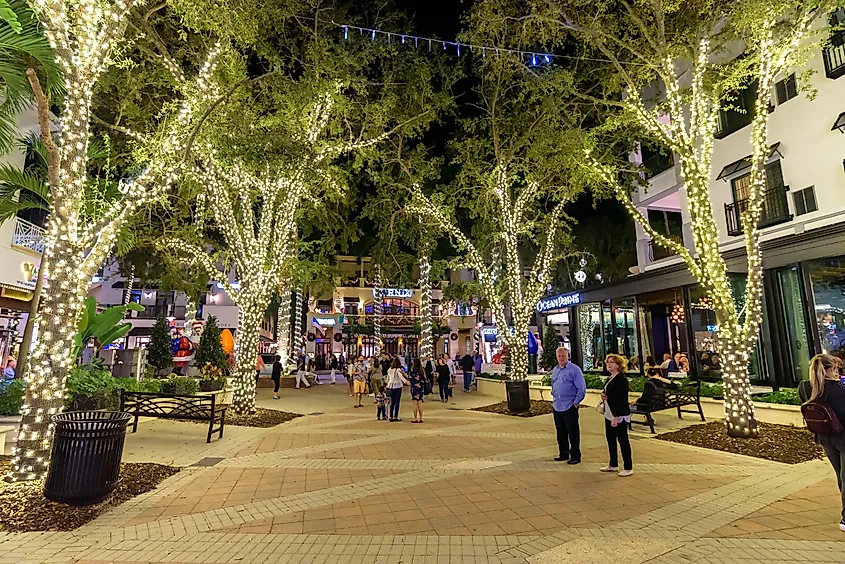 Naples, Florida: View of 5th Avenue South during Christmas time with lights and decorations.