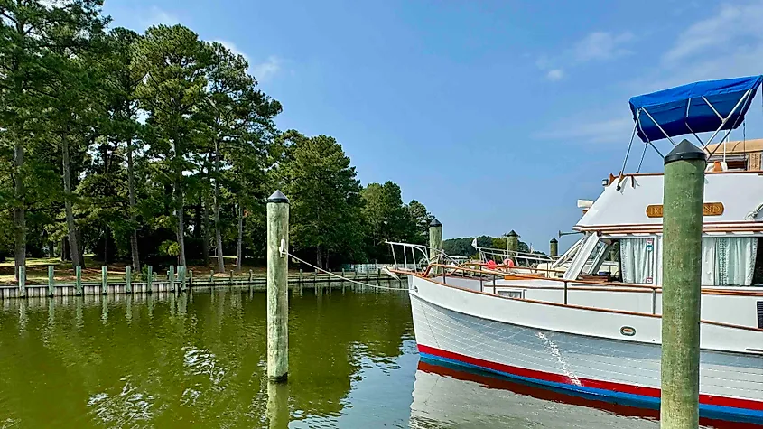 Onancock Wharf and Marina with boat photo Bryan Dearsley