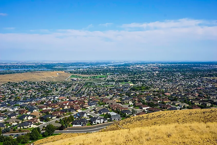 Kennewick and Pasco Tri-Cities Washington area viewed from high vantage point.