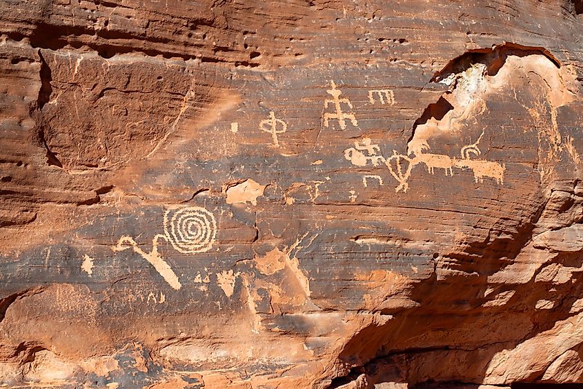 Atlatl Rock Petroglyph panel at Valley of Fire State Park in Nevada