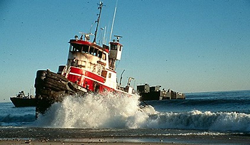 The tug Scandia and barge North Cape that ran aground on Moonstone Beach in South Kingstown, Rhode Island in 1996