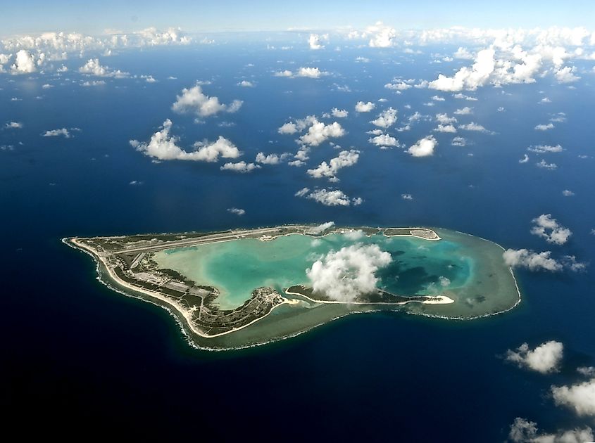 An aerial view of Wake Island. U.S. Air Force photo by Senior Airman Alexander W. Riedel, Public domain, via Wikimedia Commons