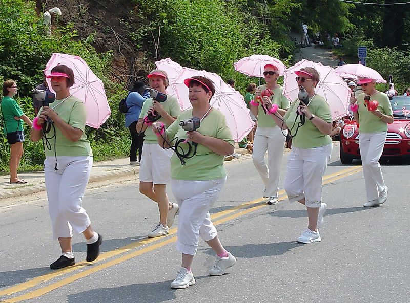 A creative 'drill team' marches in Saluda's Coon Dog Day Parade