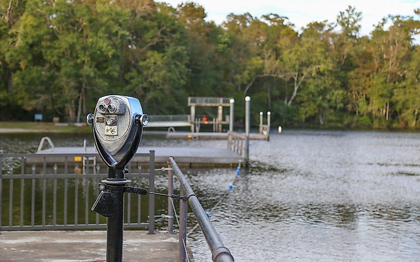 A viewing telescope beside Wakulla Springs, Florida.