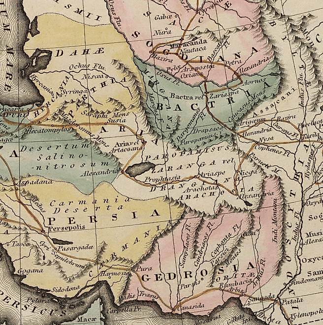 A map showing Alexander's campaign through the Gedrosian Desert.
