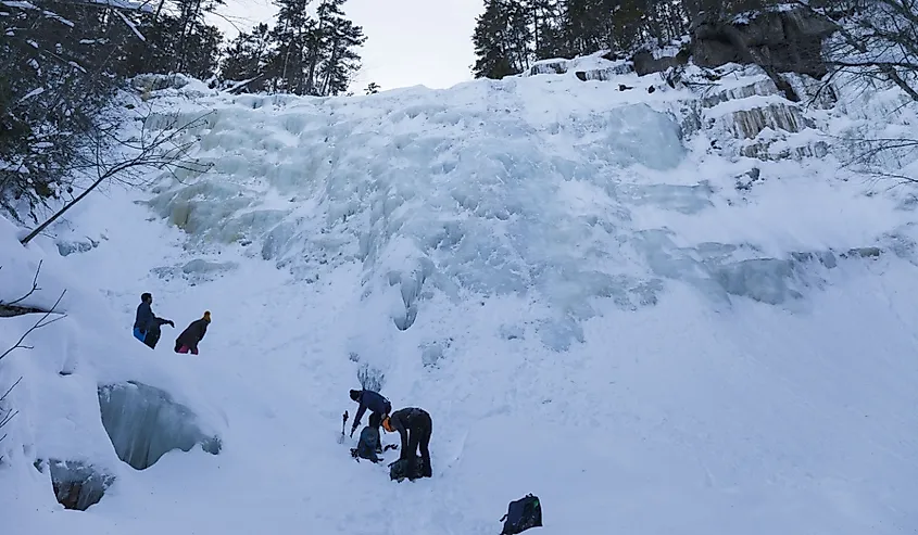 Frozen Waterfall Arethusa under ice and snow in the winter