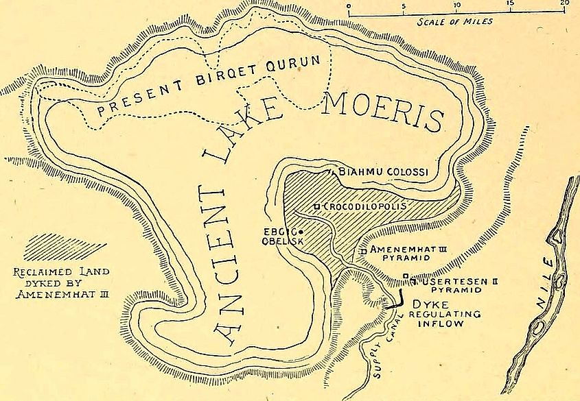 An image map of notable monuments in the vicinity of the former Lake Moeris. 