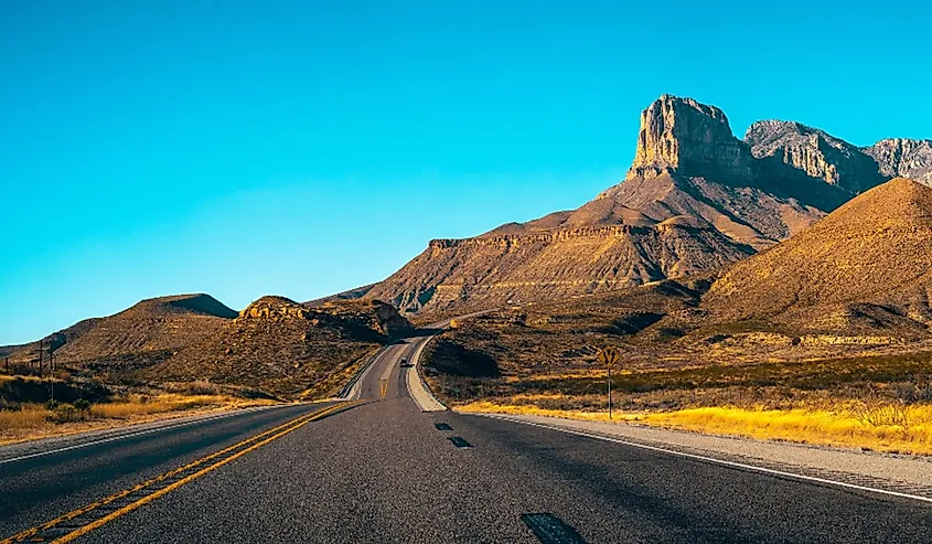 Guadalupe Mountains National Park landscape near El Capitan Viewpoint on Route 62 in Salt Flat, Dell City, Texas.