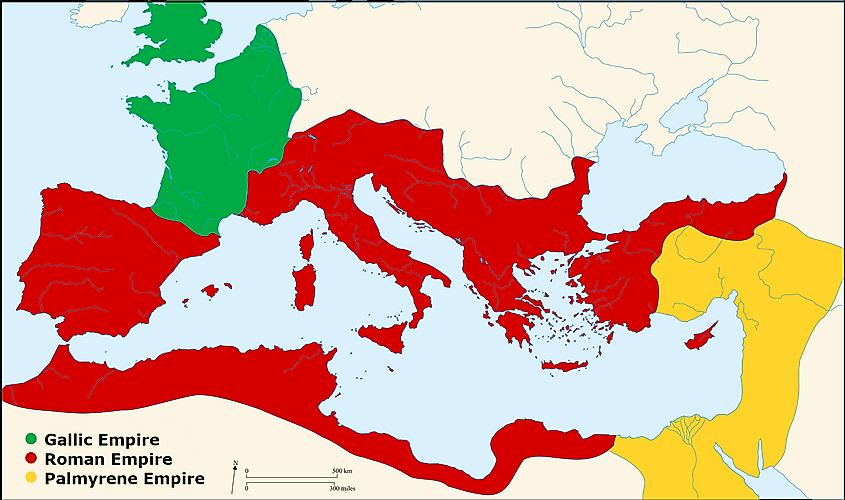 An overview of the Gallic, Palmyrene, and Roman empires.