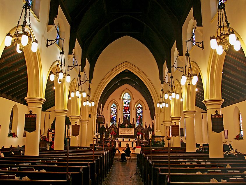 The interior of the 1855 church.