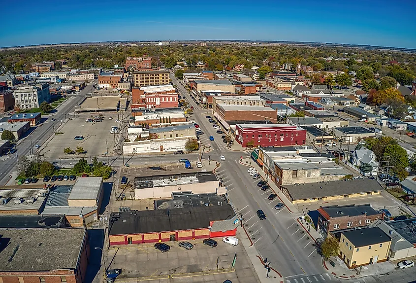 Aerial of the Omaha Suburb of Fremont, Nebraska.