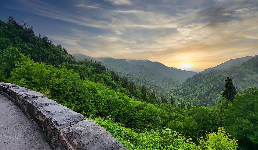 Smoky Mountains Tennessee Newfound Gap Road drive back from Clingman's Dome to Gatlinburg sunset