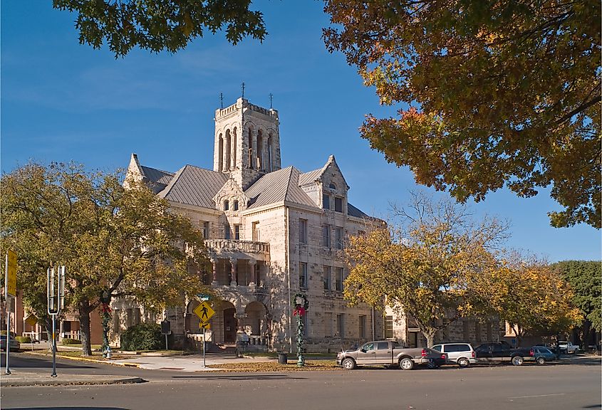 Comal County Courthouse, recently restored Romanesque Revival architecture, in Central Texas town of New Braunfels