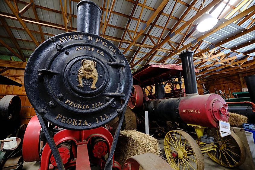 Antique locomotives on display at the Connecticut Antique Machinery Association at Kent, Connecticut.