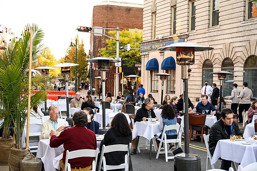 People dining in the street in Summit, New Jersey. Image credit DW labs Incorporated via Shutterstock