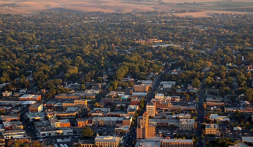 Downtown Walla Walla from a small airplane.