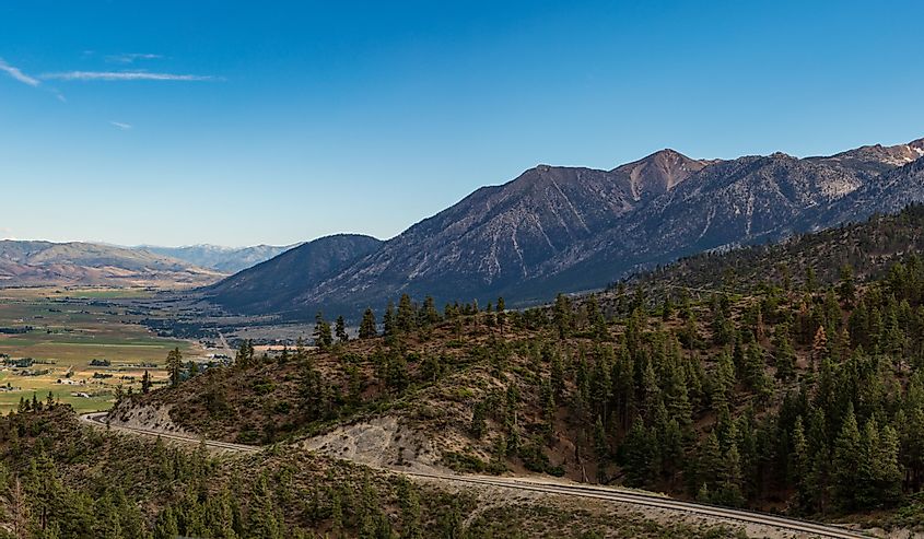 Panorama looking back towards Gardnerville Nevada with the Sierra mountain range
