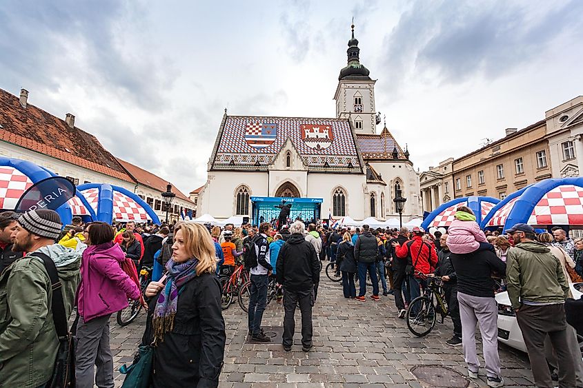 International cycling race Tour of Croatia 2016. - Stage 6. People on Saint Mark's square.