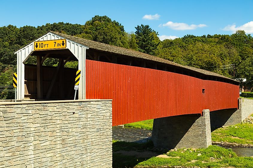 The Pine Grove Covered Bridge spans the Octoraro Creek between Lancaster and Chester County in Pennsylvania.