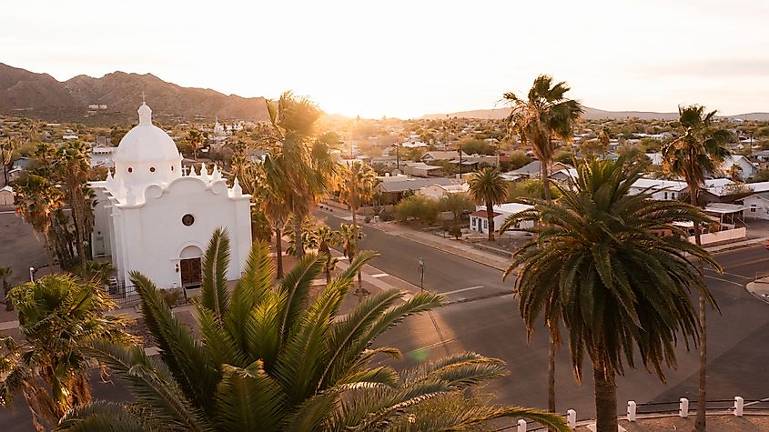 Aerial view of the historic downtown area of Ajo, Arizona